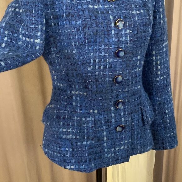 Slava Zaitsev Elegant Blue Tweed Women's Jacket, M - Picture 3 of 12